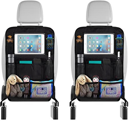 2 Stück Rückenlehnenschutz Auto kinder,Auto Organizer Kinder,Autositz Organizer mit 10 Zoll iPad Tasche,600D Oxford Stoff Wasserdicht Autositz Rücksitz Organizer 10 Taschen Rückenlehne Autositzschoner