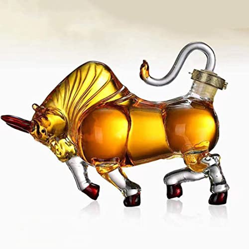 ACGrade Carafe à whisky en forme de taureau pour homme - Carafe à whisky en cristal avec bouchon en verre - Pour vin, bourbon, tequila, brandy, vodka, liqueur, 1000 ml