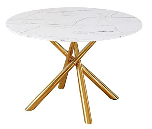 WORKOME HAPPY WORK * HAPPY HOME Mesa Comedor, Cocina, Oficina, Base metálica Tubular con Acabado epoxi, Tapa de Cristal Templado, 120 cms de diámetro (Gold)