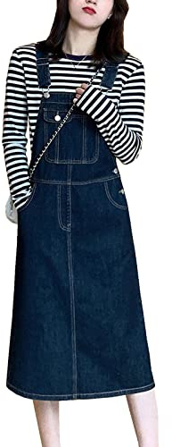 Yishengwan Vestito Salopette di Jeans Donna Gonna in Denim Corti Jeans Overall Salopette con Tasche