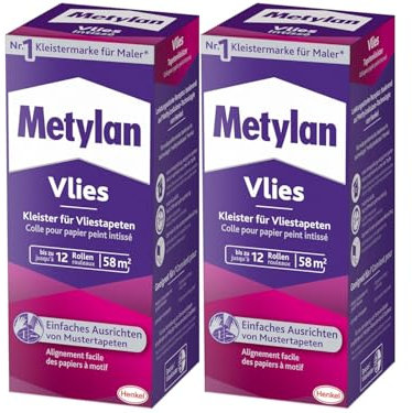 Metylan Vlies, Tapetenkleister für Vliestapeten mit glatter oder strukturierter Rückseite, einfach zu verwendender Tapetenkleister, Kleister mit hoher Ergiebigkeit, 2x360g