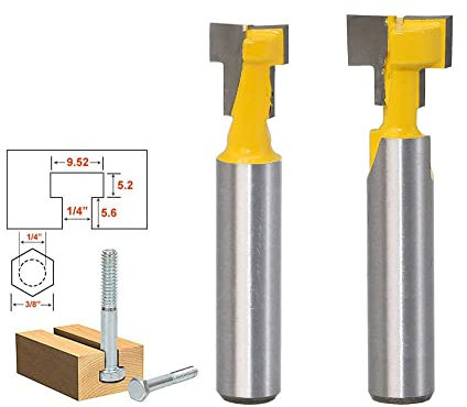 Bestgle 2 Pezzi T-Slot Carburo di Cemento, 8mm Gambo Fresa Set, Lavorazione del Legno Cutter Taglierina Fresatrice Verticale di T-Slot, Fresa Scanalatura Router Bit Set