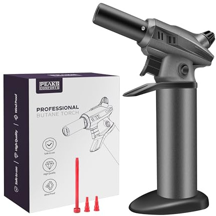 Peaks Comforts Butane Torch Blow Torch Creme Brulee Torch Refillable Butane Torch Lighter Kitchen Torch Cooking Torch for Food Baking Crafts BBQ Creme Brule(Safety Lock & Adjustable Flame)