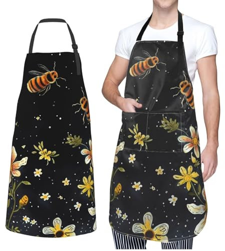 GFLFMXZW Schürze für Damen und Herren, wasserfeste Schürzen, Sterne und Bienen, verstellbare Lätzchen, Arbeitsschürzen zum Geschirrspülen, Sterne und Bienen, EinheitsgröÃŸe
