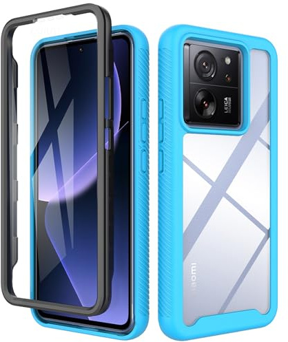ESTH® Funda para Xiaomi 13T Pro/Xiaomi 13T [Protección Completa Anti-caída de 360°] Carcasa Transparente de Grado Militar con Protector de Pantalla Incorporada, Azul Claro