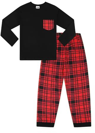 ThePyjamaFactory Pyjama Long en Coton à Carreaux Noirs et Rouge pour Garçon