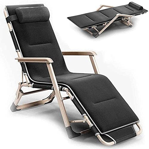 Liegender Loungesessel mit gepolstertem Kissen, Zero Gravity klappbarer Outdoor-Loungesessel, tragbarer Liegesessel, Gartenstühle für Büro, Camping, Terrasse, Rasen, Schwarz
