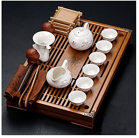 Service à thé chinois avec statue de Bouddha – Théière Gongfu – Tasse à thé japonaise Kungfu – Sac de voyage portable, théière et tasse à thé en céramique – Idée cadeau unique pour les amateurs de thé