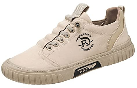Baskets Hommes Plates Lacets Légère Respirantes Toile Chaussures De Marche Randonnée Tendances Fitness Sneakers Antidérapant Chaussures de Sport (Khaki, 41)