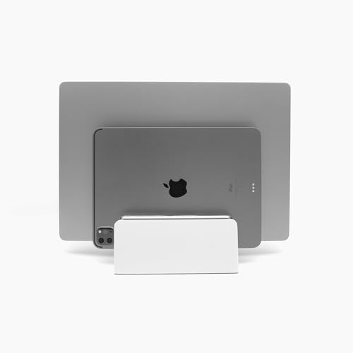 Raico Vertical Laptop Stand Adjustable Premium White Wood Dock Clamshell Stand Macbook Holder for Desk - Matte White | Dual Slot