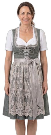 Wiesnstern Dirndl MIA Grün – Damen Trachtenkleid mit Spitzenschürze | Handgefertigtes Dirndl mit transparenter Spitzenschürze, Pailletten-Stickerei und seitlichen Eingrifftaschen