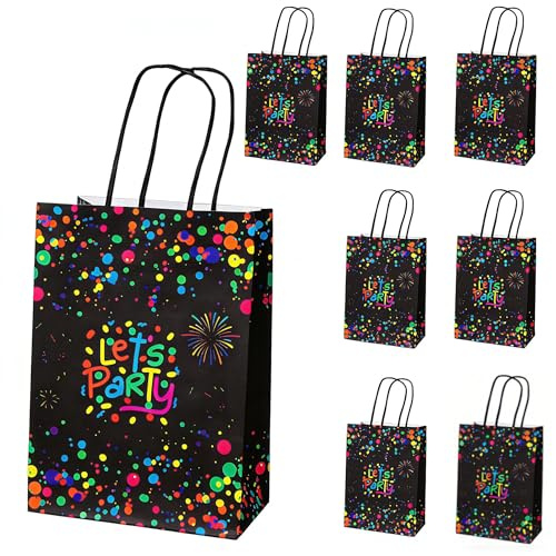 Neon Party Deko Geschenktüten, 8 Stück Glow Neon Party Geschenk Taschen | Glow Partyzubehör Candy Tüten mit Henkel für Geburtstags & Partydekorationen