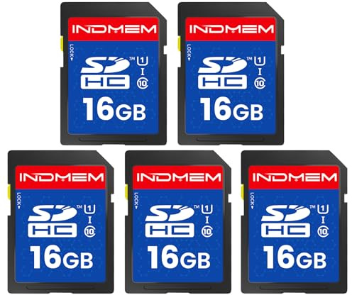 INDMEM SD-Karte 16GB 5er Pack, UHS-I SDHC U1 Class 10, Hochgeschwindigkeit 16GB SD-Karte für Digitalkamera, Computer, Wildkamera