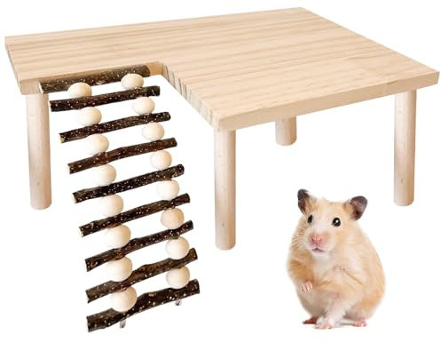 Hamster Kletterplattform aus Holz - Spielplattform mit Klettergerüst und Leiter für Chinchilla