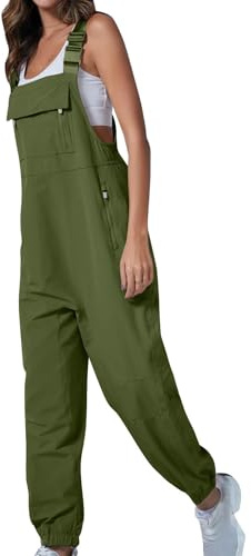 Elsa Keith Latzhose Damen Baggy 2025 Arbeitshose Ärmellose Lässiger Playsuit Lange Hosen Straight Elegant Overalls mit Taschen Frauen Overall Stretch Geschnittener Jumpsuit