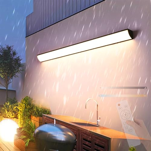 TZSMUM Außen mit Fernbedienung Wandleuchte LED Lange Wasserdicht IP65 Wandlampe 10%-100% Dimmbar Wandbeleuchtung Acryl Aluminium 2700K-6500K Wandleuchte Garten Terrassen (Schwarz,150cm)