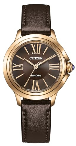 Citizen Herrenuhr Edelstahl, Braun, 30 mm, EM1163-09X | Analog Quartz, Saphirglas, 5 bar Wasserdicht, 180 Tage Gangreserve, Apfel Materialband