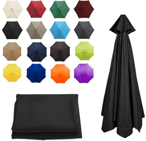 XRQBYUX 3.50M/8 Baleines Auvent De Remplacement Pour Parasol De Jardin, Parasol Toile De Parasol, Housse De Rechange De Remplacement Couverture, Polyester Anti UV 50+(Black,8 ribs-300cm/9.8ft)