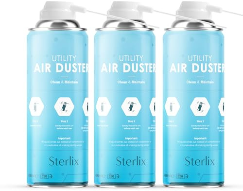 Sterlix Air Duster Can Compressed Air Spray Can Dust Cleaner PC, Keyboard, Electronic Devices & Car Cleaning Protect, 400ml, Packaging May Vary (Blue, Pack of 3)