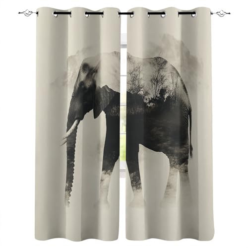 ösenvorhang 100X140cm(HxB Elefanten-Silhouette duschvorhang lustig Trendiger Dekoschal mit Ösen für Wohnzimmer – Polyester mit abstraktem Design A460