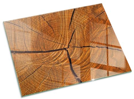 Kamin Bodenplatte Glas 80x60 cm Bodenbelag Schutz vor Schäden Spritzwasserschutz Schutz vor Glut Wohnzimmer Sicherungsblech Rechteckig Herdboden Polierte Kanten - Holzmaserung im Querschnitt