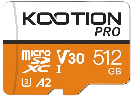 KOOTION 512GB Micro SD Karte bis zu 170 MB/s, Speicherkarte Micro SDXC mit Adapter UHS-I Klasse 10, U3, V30, A2, Full-HD & 4K-Video für Smartphones/Tablets/Action-Kameras