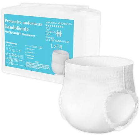Landofgenie Windelhosen für Erwachsene Inkontinenz Windeln Pants Nachtwindeln 14-Stücke (L 38- 44)