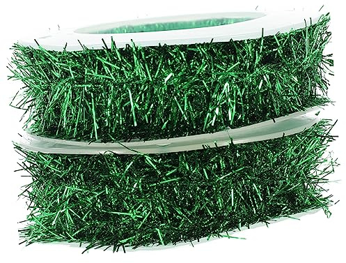 Garneck 2 Rollen Weihnachtsgirlande Metallisch Grünes Tinsel Band mit Schneeflockenmuster Dicke DIY Hänge Deko für Weihnachtsbaum Festliche und Bühnenverzierung Vielseitig Einsetzbar