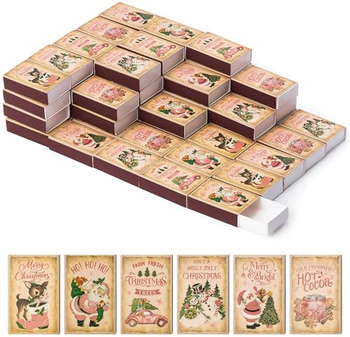BUoonyer Christmas Blank Matches Boxes - 60PCS Xmas Vintage Match Storage Containers, Christmas Themed Fireplace Matchbook Bulk Holder Decorative for Guests Gift Party Favor (No Matches Included)