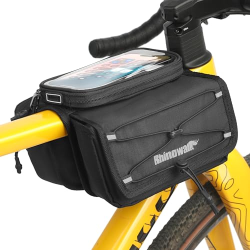 Rhinowalk Fahrrad Oberrohrtasche, 2.4L Fahrradrahmentasche, Wasserdichtes Fahrradbeutelanpassung Smartphone Professionelles Radsportzubehör-schwarz