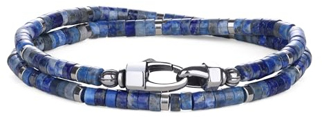 COAI Dubbelt lager heishi-pärlarmband för män, röd jaspis afrikansk turkos lapis lazuli ädelsten armband för män, Large, Sten, lapis-lazuli-sten