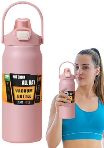 Bottiglie Isotermiche | 1500 ml Borraccia in acciaio con cannuccia | Bottiglie d'acqua fresca - per adulti, donne, uomini, scuola, sport, casa, viaggi, caldo, freddo,