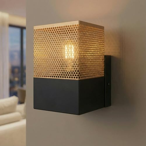 Licht-Erlebnisse Wandlampe Metall Gold Schwarz Wohnzimmer Esszimmer Küche L:10 cm E27 bis 40 W stilvoll elegant Industrial Wandleuchte Schlafzimmer TELUR