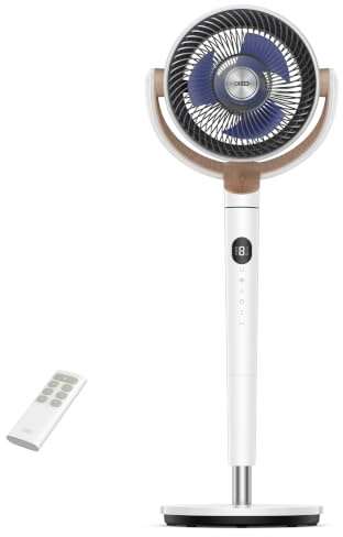 DREO ventilador de pie silencioso 20 dB con oscilación omnidireccional 120°+120°, alcance del viento 26 m, caudal de aire 1615 m³/h, circulador Turbo, altura ajustable 94–107cm, 3 modos, 8 velocidades