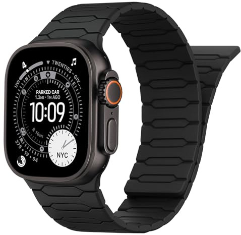 Sixmoat Compatible avec Apple Watch Bracelet 49mm 46mm 45mm 44mm 42mm pour Hommes Femmes, Bracelet Sport Silicone avec Magnétique pour iWatch Ultra SE Serie 11 10 9 8 7 6 5 4 3 2 1, (Noir)