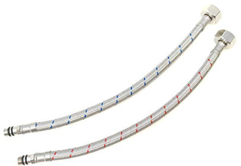 Xcel Home 2 x M10 x 1/2 BSP 300mm | Flexible Tap Connectors Monobloc Mixer Pipe Tails | Stainless Steel Pipes Kitchen Sink & Bathroom | Basin DIY Replacement | British Standard Pipe