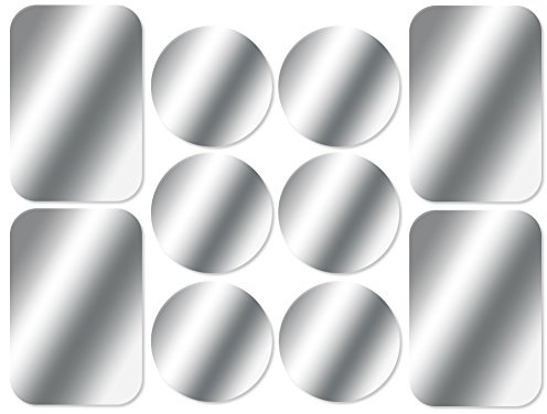 AJOXEL [10 Stück] Metallplatte Metallplättchen Selbstklebend Set (6 Runden+4 Rechteckig) mit Klebefolie für Magnet KFZ Handyhalterung Sehr Dünn Ersatzplatten für Handy und Tablet- Silber