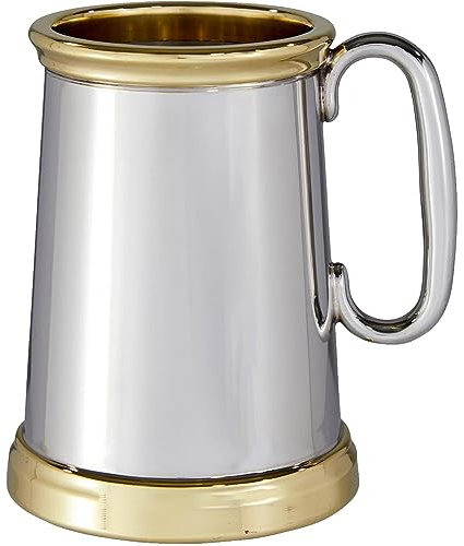 I LUV LTD Étain Chope Lourd 1 Pinte Détail du Bord et de la Base en Laiton Wortley Pur Lourd Jauge Bière Chope Possibilité de Gravure Cadeaux Personnalisés pour Hommes et Femmes