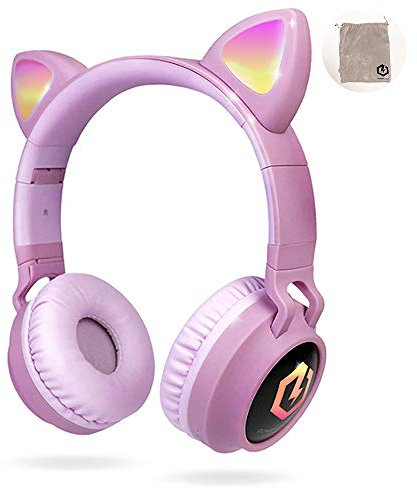 PowerLocus Wireless Bluetooth Headphones for Kids, Kid Headphone Over-Ear with LED Lights, Foldable Headphones with Microphone,Volume Limited,Wireless and Wired Headphone for Phones,Tablets,PC,Laptops