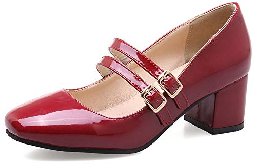 CuteFlats dam klassiska pumps Mary Jane skor, - Rött vin - 35 EU