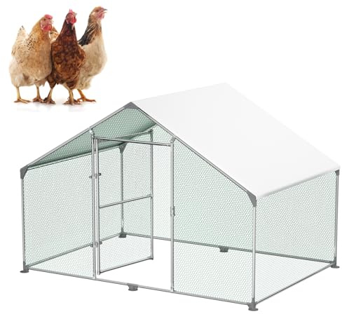Froadp Pollaio Voliera All'aperto Grande Recinto per Polli Ruspanti con Copertura di Protezione Solare in PE Gabbia Recinto per Polli Recinto per Esterni con Struttura in Acciaio Zincato (3x2x2m)