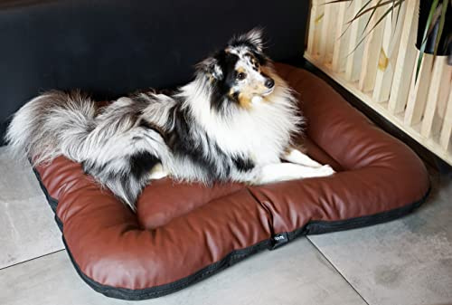 4L Textil Slitstark hundbädd av konstläder hundmadrass Ella hundsoffa hundkudde hundmadrass hundbädd djurkudde färg och storlek valbara från M till XL (M – 90 x 70 cm, brun)