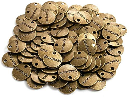 Haosell 100 Stück Antique Handmade Metall knöpfe Label Charm Anhänger DIY Handwerk Schmuck Herstellung Zubehör Basteln Dekorationen Handmade Kleidungszubehör Dekor Metall Handmade Knöpfe DIY Buttons