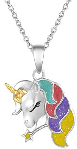 FANCIME Einhorn Anhänger Kette aus 925 Sterling Silber mit Emaille Art Plattiert Herz-Forme Unicorn Schmuck für Damen Kinder, mit Geschenk Box - Verstellbar Armkette: 40 + 5 cm