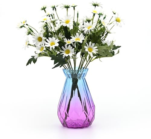 European Style Glass Vase With Transparent, Colorful Dried Flowers - Gradient Blue Purple, Living Room Decorative Flower Arrangement Props