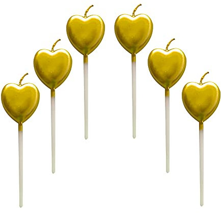 Bougie d'Anniversaire en Cœur,6 Pcs Bougies Deco de Gâteau Anniversaire pour Enfants et Adultes,Accessoires de Décoration de Gâteau pour Fête D'anniversaire et Mariage,Or