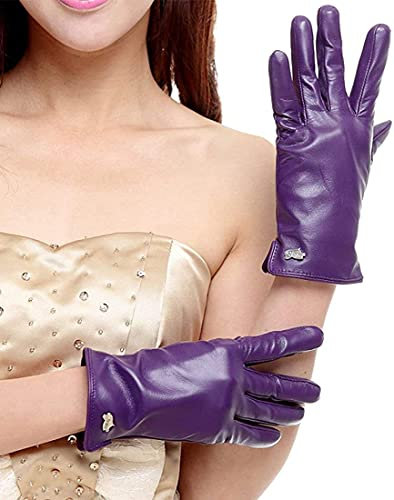GHCXY Unisex-Erwachsene Fäustlinge Damen Nieten Handschuhe Mode Einfach Winter und Herbst Glamourös Warm Lederhandschuhe Lila XL