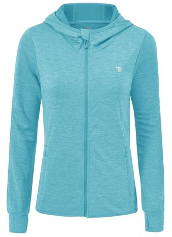 donhobo Damen Laufjacke Sportjacke UV-Schutz Trainingsjacke | Leicht, Atmungsaktive, Full Zip, Hoodie Sweatjacke, mit 4 Taschen und Daumenloch für Wandern Yoga Fitness