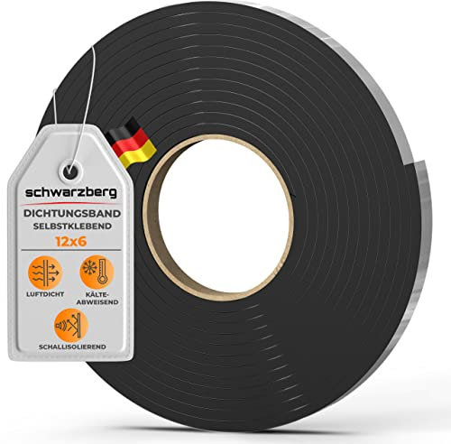 Schwarzberg Dichtungsband selbstklebend - Universal - 12mm x 6mm x 5m - Thermoband isolierend für Fenster und Türen - Schaumstoff aus Zellkautschuk