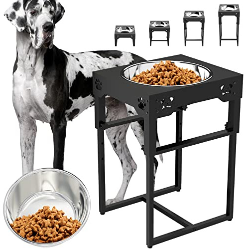 Sunmeyke Edelstahl erhöhte Hundenäpfe Stand (3,93'' bis zu 20,3''), einstellbare erhöhte Hundenapf für mittlere, große Hunde, mit 135 OZ/17 Tassen Kapazität Hundefutter Schalen, 6 Neater Höhen